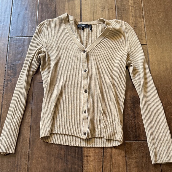 Theory Tan Ribbed Button-Up Cardigan - Picture 1 of 4